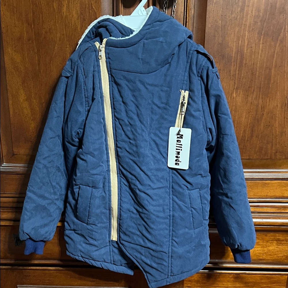 Navy Blue Kids Puffer Jacket with Cream Zipper